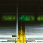 a couple of empty bleachers sitting next to each other